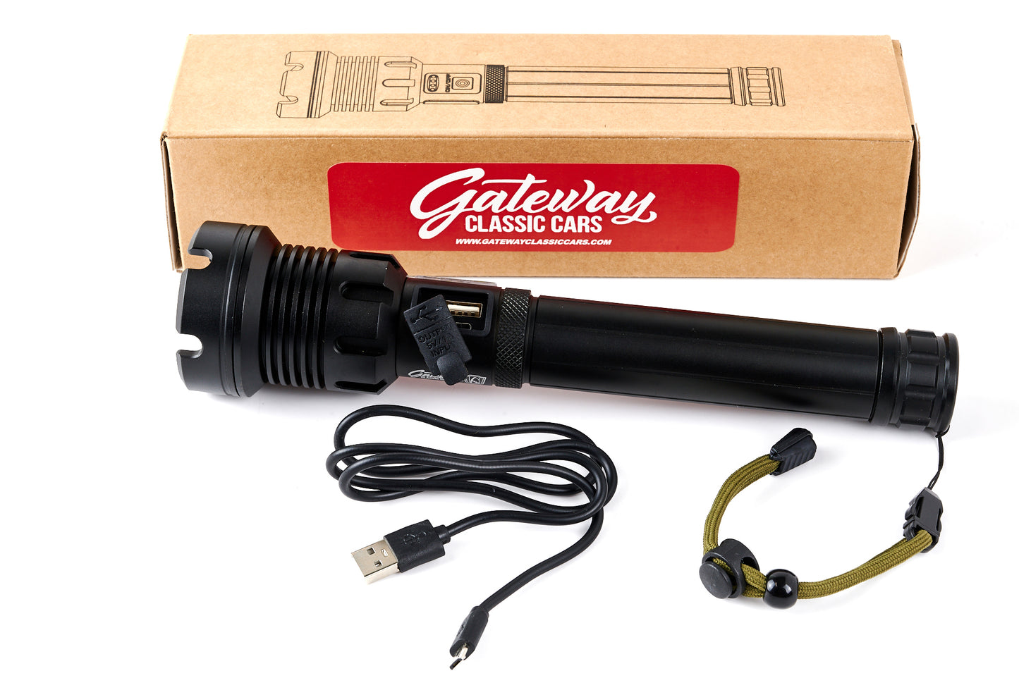 Gateway Classic Cars - Super Bright Black Tactical 10.5in Rechargeable Flashlight