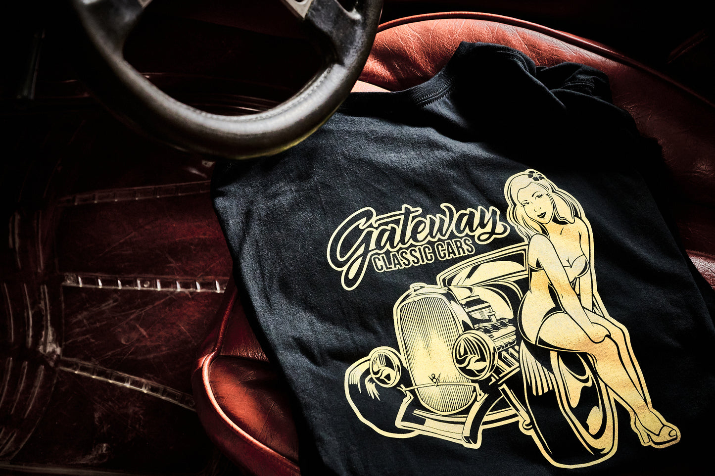 Hemi Street Rod and Pinup Girl Black & Gold T-Shirt Size M-XXXL