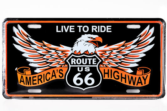 Live to Ride Rt 66 Eagle License Plate